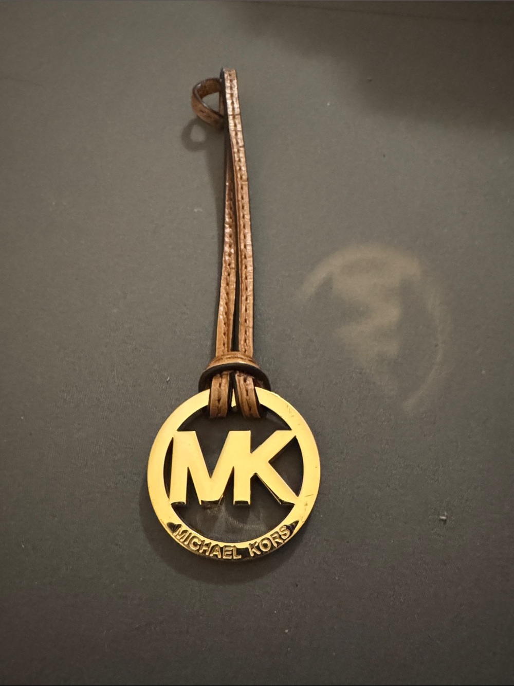 Michael Kors light Brown Leather Strap charm with Gold MK Logo